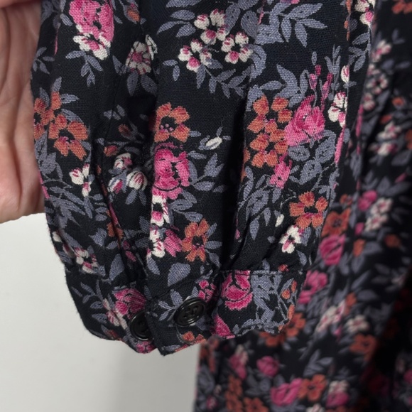 Vintage Komil Dark Floral Midi Dress L Prairie Long Sleeve Boho Cottage Pockets - Picture 4 of 12